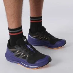 Salomon Men's Pulsar Trail Shoe - Black/Clematis Blue/Blazing Orange- Regular (D) -TrailBlaze Shoes Shop L41603200 b1e1cabd0093cd16fb7753cd530c28a3